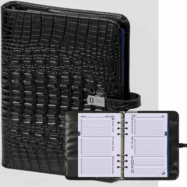 1011-03 Refillable A5 Ring Binder Planner Alligator Black